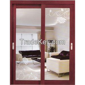 Red Wood Grain Aluminium Sliding Door