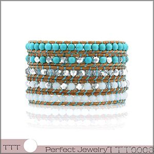 european style 5 crystal beaded leather wrap bracelet