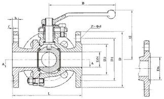 Flange connection three way type ball valve