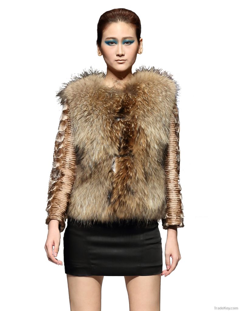 raccoon coat with mink sleeves