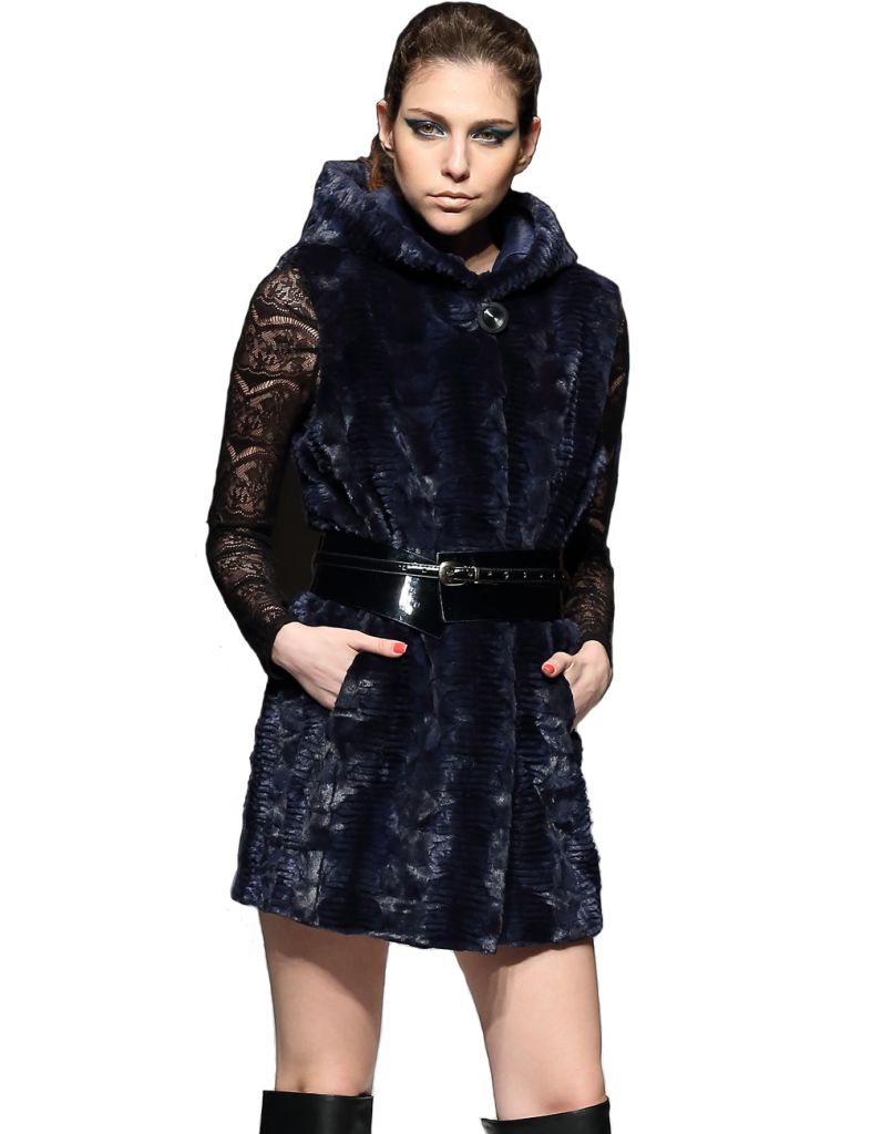 mink long coat without sleeve