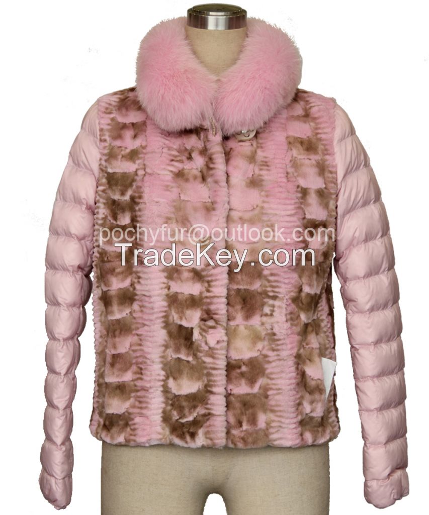 mink coat with down feather sleeves fox collar