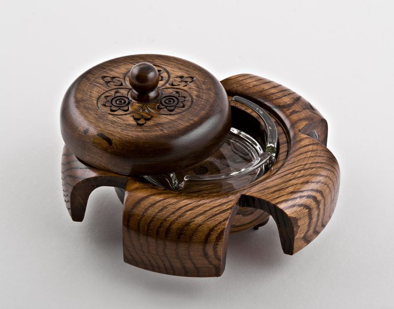 Wooden table cigarette ashtray.