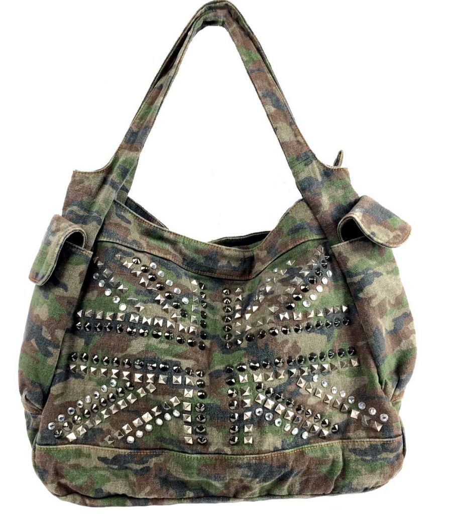 Japan wholesale cool design army camouflage pattern union jack rivet bag for ladies