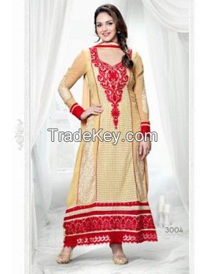 BEAUTIFUL ESHA DEOL CREAM AND RED COMBINATION LONG SALWAR SUITS