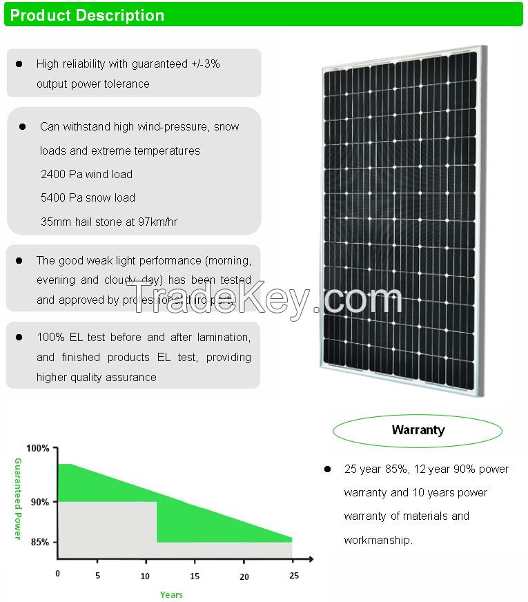 High Efficiency 320W Mono Solar Panel for Home Power System