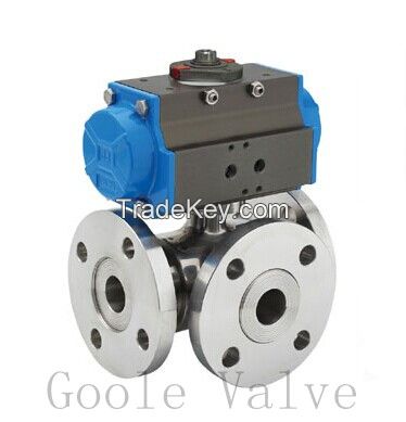 Pneumatic three way ball valve