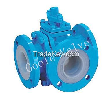 PFA Lined three way ball valve