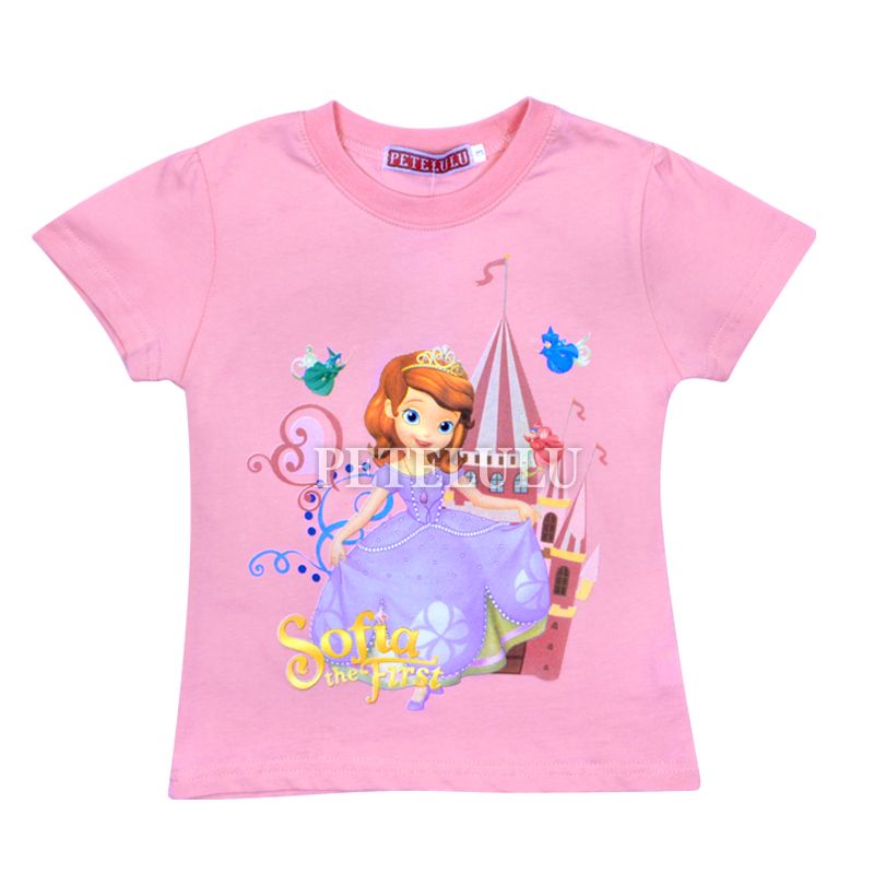 2014 new style children&#039;s summer Tees baby frozen short-sleeve cartoon t-shirt 100% cotton girls top clothes