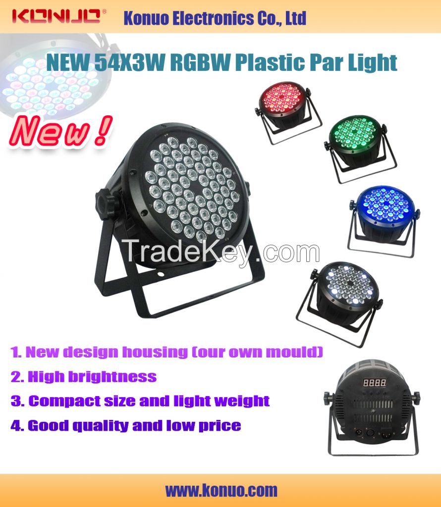 54x3w rgbw quad-color led par can light with plastic housing