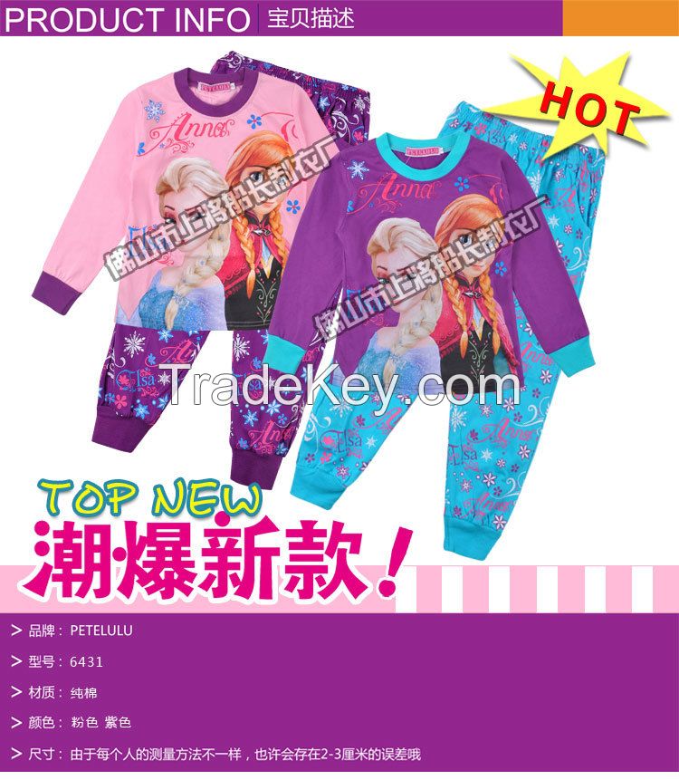 Wholesale -  children clothing girls frozen elsa and anna long sleeved sleeve winter pajamas pyjamas sleepwear