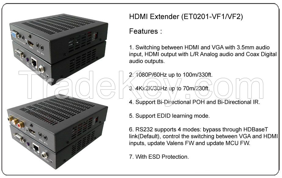 4K HDMI and VGA/audio to HDBT 100m Switcher Extender