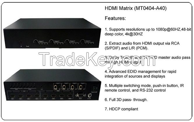 4K 2K 4X4 HDMI matrix switcher with Coax Digital Audio