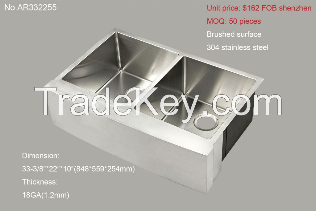 under mounted 304 stainless steel kitchen sink brushed square double bowl farm sink apron front sink