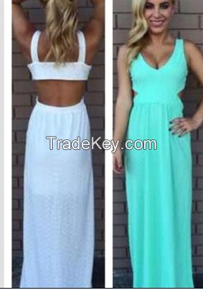 green cut chiffon casual Maxi Evening gown sexy Party Prom fashion dress OM133