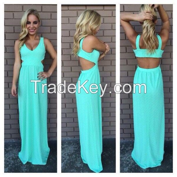 green cut chiffon casual Maxi Evening gown sexy Party Prom fashion dress OM133