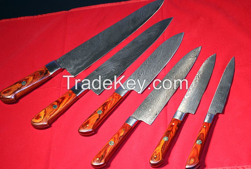 Kitchen Knife set Damascus steel chef knives custom cook 1071-Orange