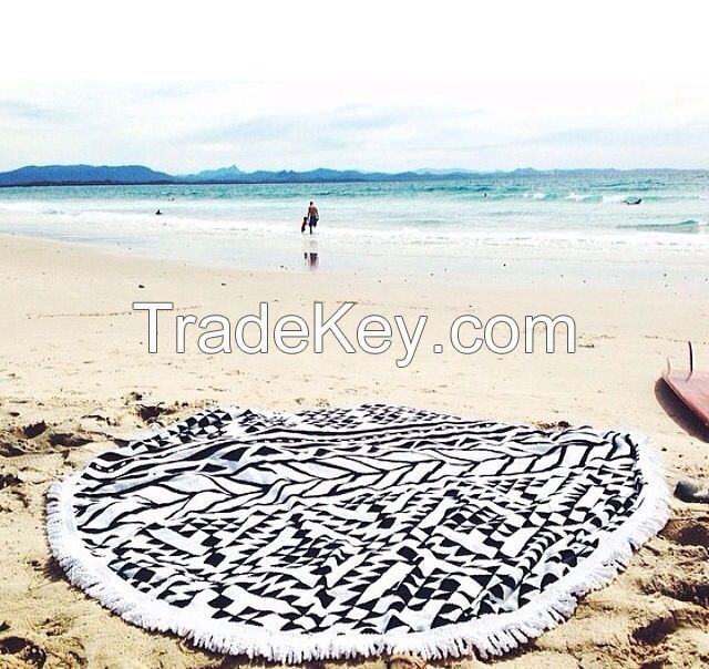 Extra Large Custom Printed Round Beach Towel with Tassels