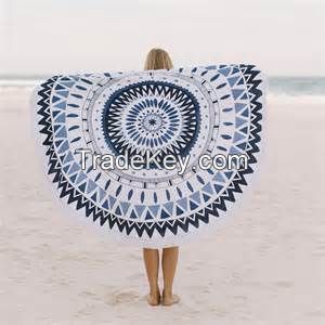 Round Beach Towel with Tassels, 100 Cotton Turkish Printed Beach Towel