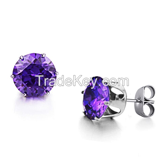 Cheap Amethyst Crystal Stud Earrings for Women