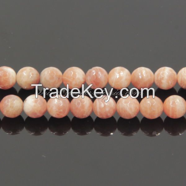 Bulk Wholesale Natural Semi Precious Stone Sunstone Round Faceted Beads