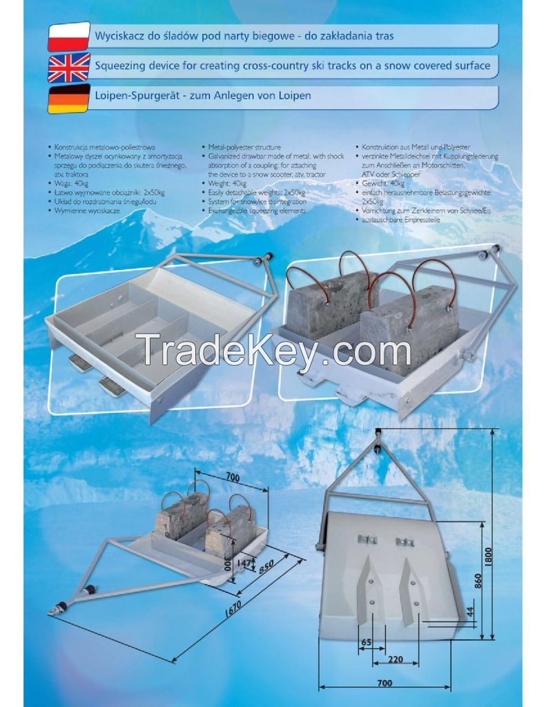 Squeezing device for creating cross-country ski tracks on a snow covered surfece