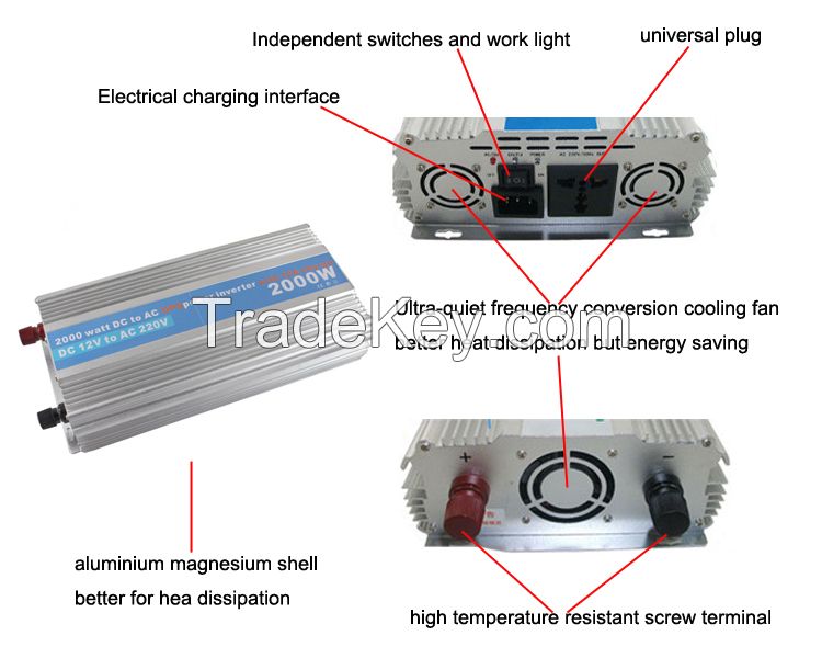 2000W UPS inverter with charger-10A , DC12V/24V to AC110V/220v solar power inverter