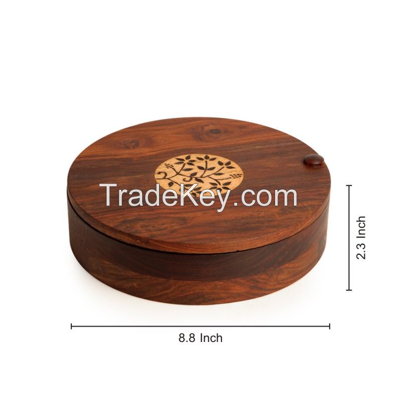 ExclusiveLane Sheesham Wood Spice Box With Floral Work