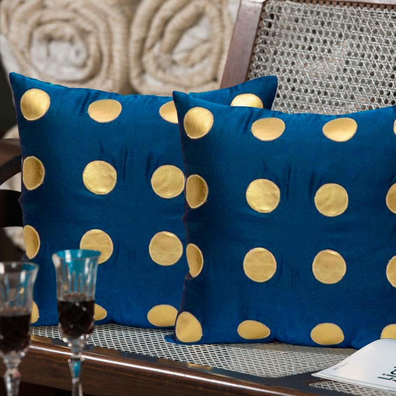 ExclusiveLane Polka Dots Silk Cushion Cover - Set of 2