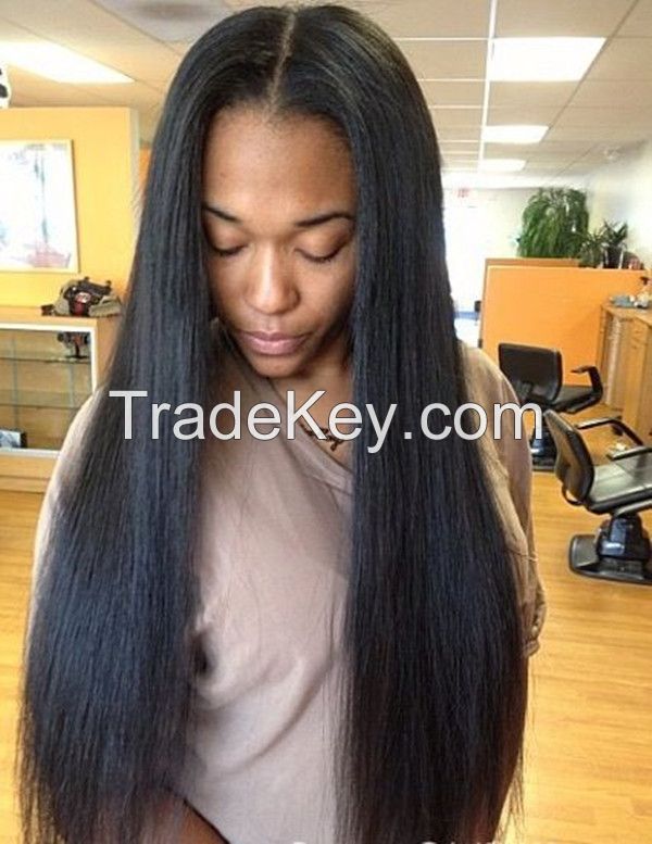 Hot selling 100% Brazilian vigin human hair yaki straight sillk top full lace wigs with baby hair bleached knots no tangle