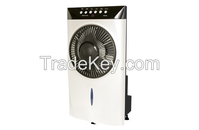 Small box misting fan with wheel to move, timer, humidifier and photocatalyst function