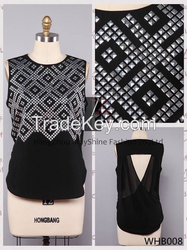 2014 Hot Selling Ladies Polyester Tank Top With Sequins