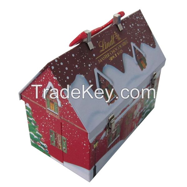 house shape tin box for Christmas