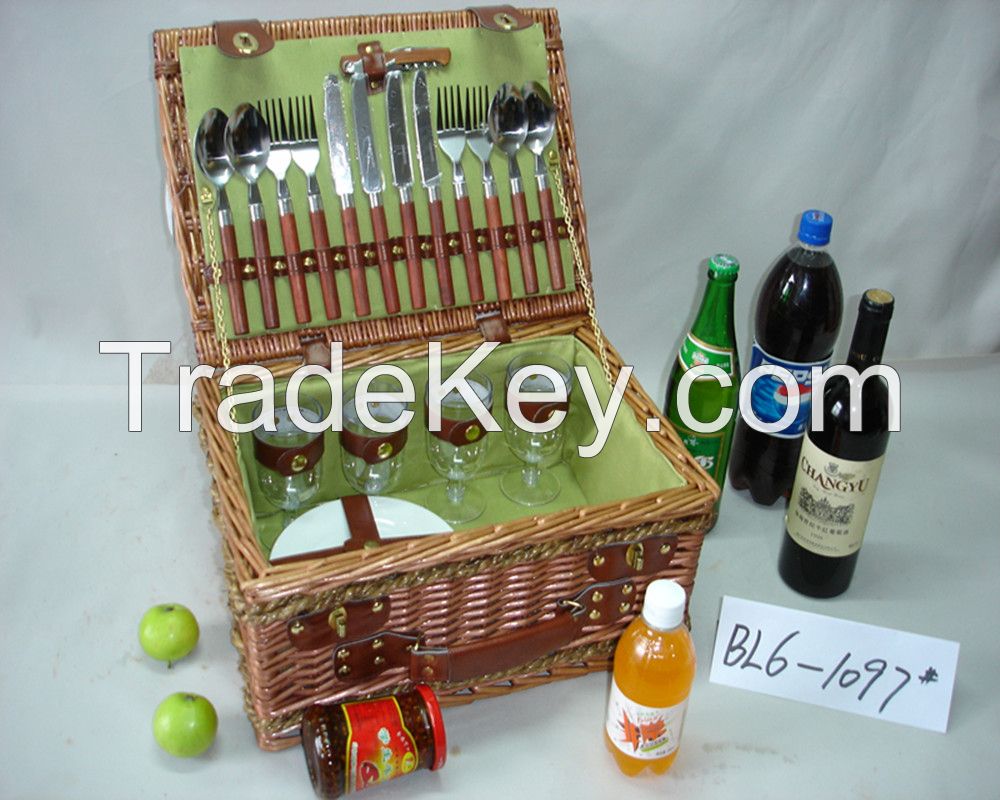 hot!!!optional colored handweave wicker basket with cutlery for autumn camping&picnic 