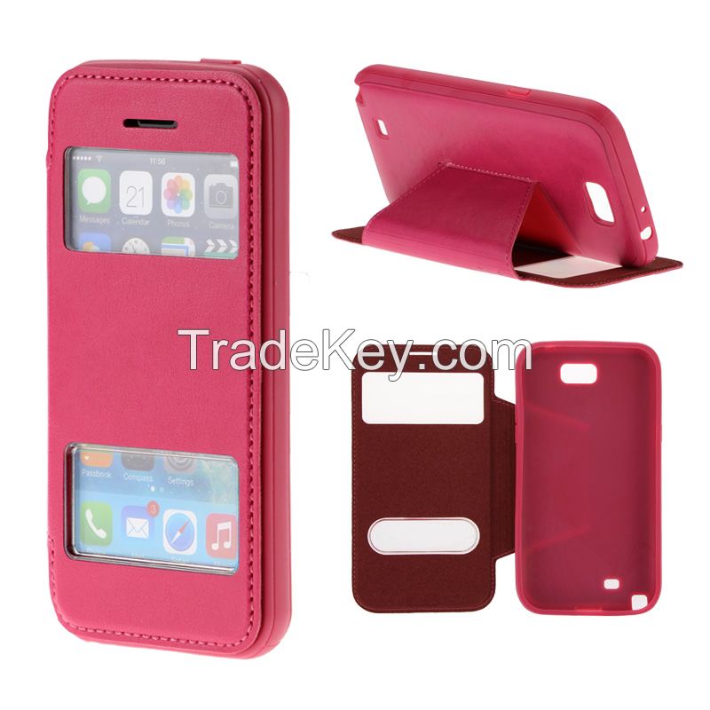 Luxury double view leather case for smart phone, hot sale S-View PC phone cover