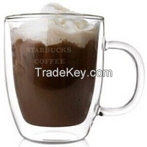 Starbucks 400ml borosilicate double wall glass cup with handle