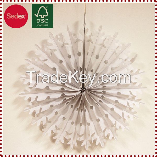 Snowflakes shape tissue paper Christmas fans for Christmas decoration