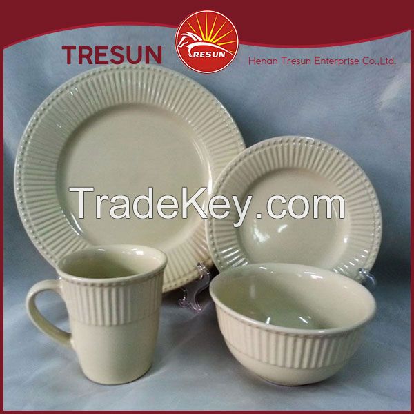 16pcs stoneware embossed solid glaz dinnerware dinner set