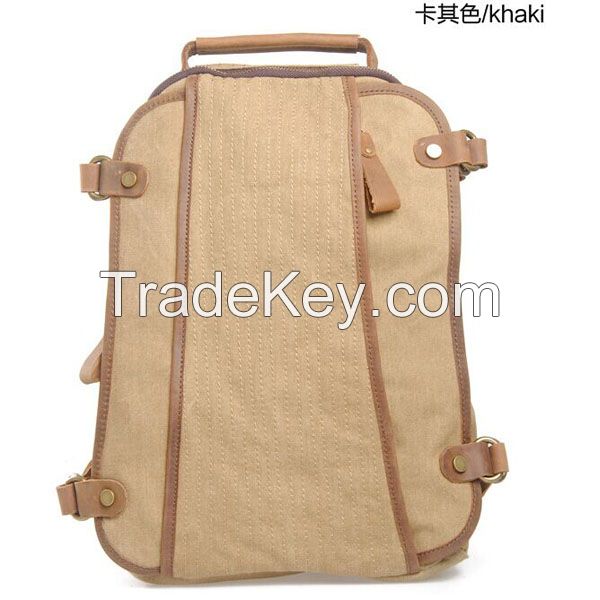 canvas high school college backpack bag with genuine leather