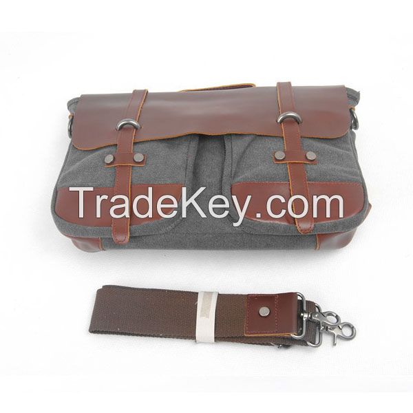 fashion young men's canvas and genuine leather laptop bags/briefcase 