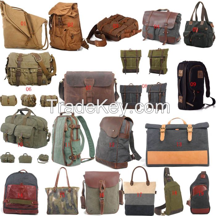 fashion young men&#039;s canvas and genuine leather laptop bags/briefcase 