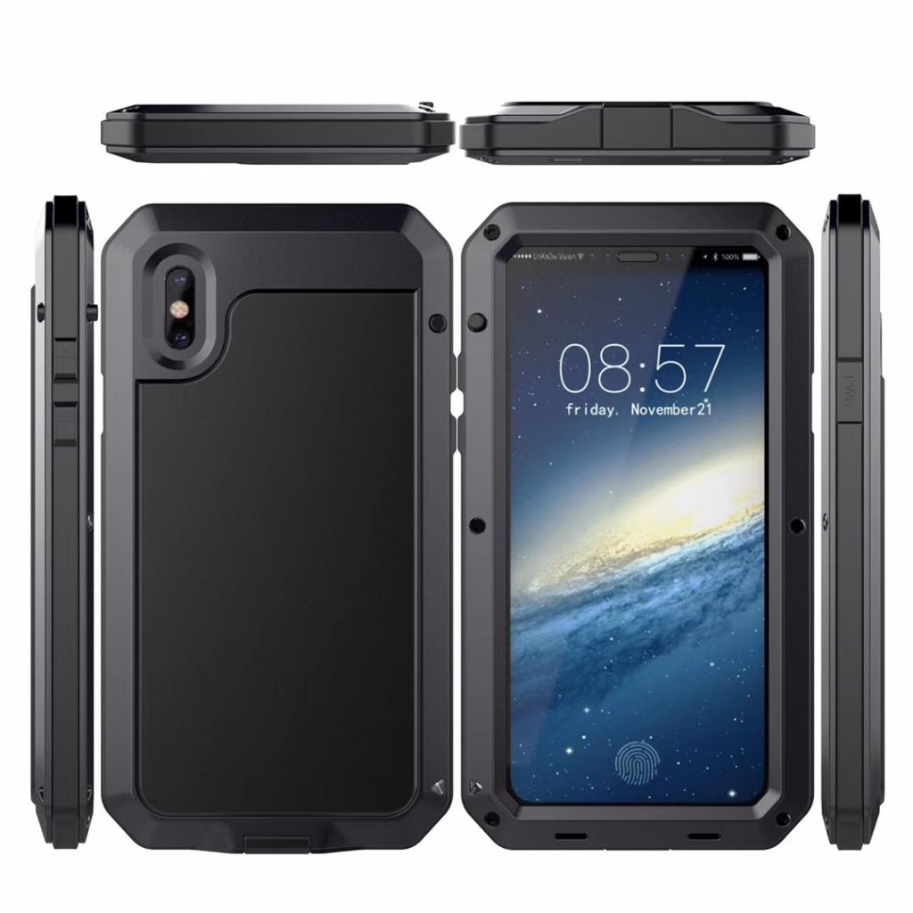 Full Body Shockproof Dustproof Waterproof Aluminum Alloy Metal Gorilla Glass Cover Case For iPhone X/XS