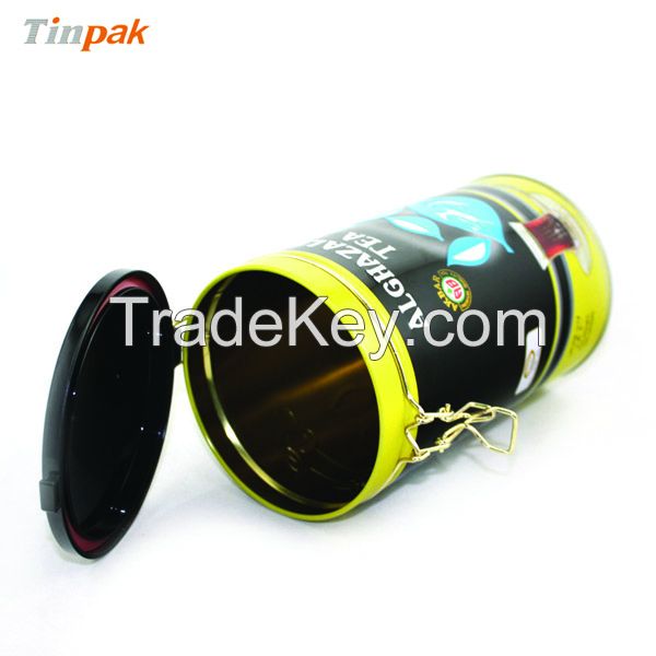 round airtight tea tin box with plastic lid 