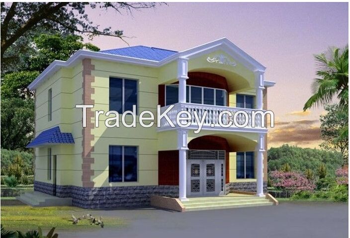 Prefab Steel House , Light Steel Frame Construction Villa With WPC Cladding