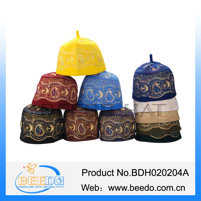 High quality 100% wool felt muslim embroidery prayer hat in stock