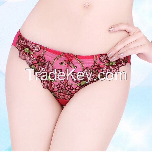 Female Gender panties set transparency Sweet dot girl brief rose sexy lace boy-short