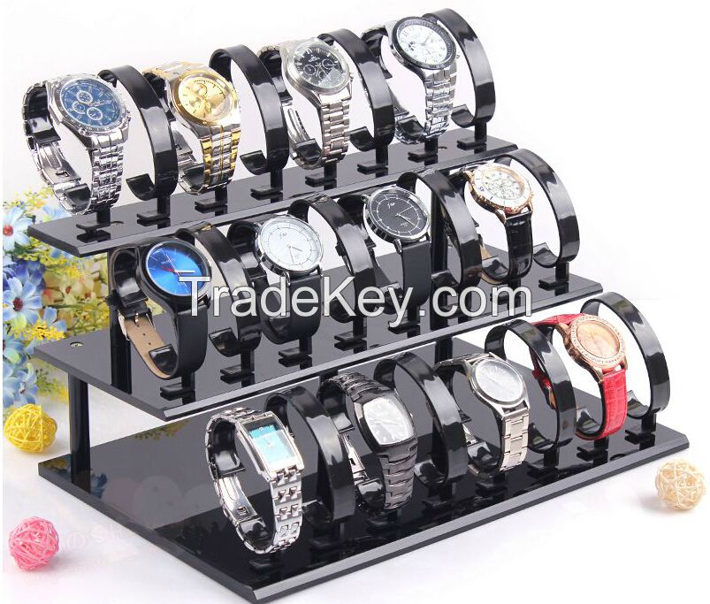 Removable 3-Tier Watch Stand Holder Acrylic Black Watch Jewelry Display Stand Rack With 24 Watch Frame