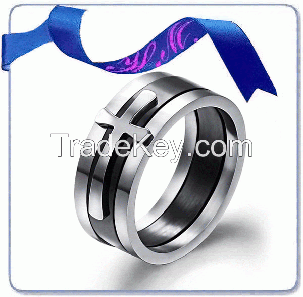 fashion slip cross tungsten tat silver ring