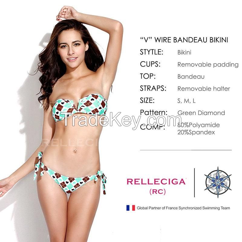 RELLECIGA 2014 Shiny Bikini V Wire Bandeau Sexy Strapless Swimsuit