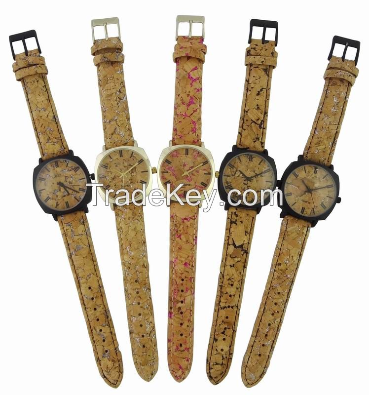 Women watches japan quartz movt wooden pattern strap